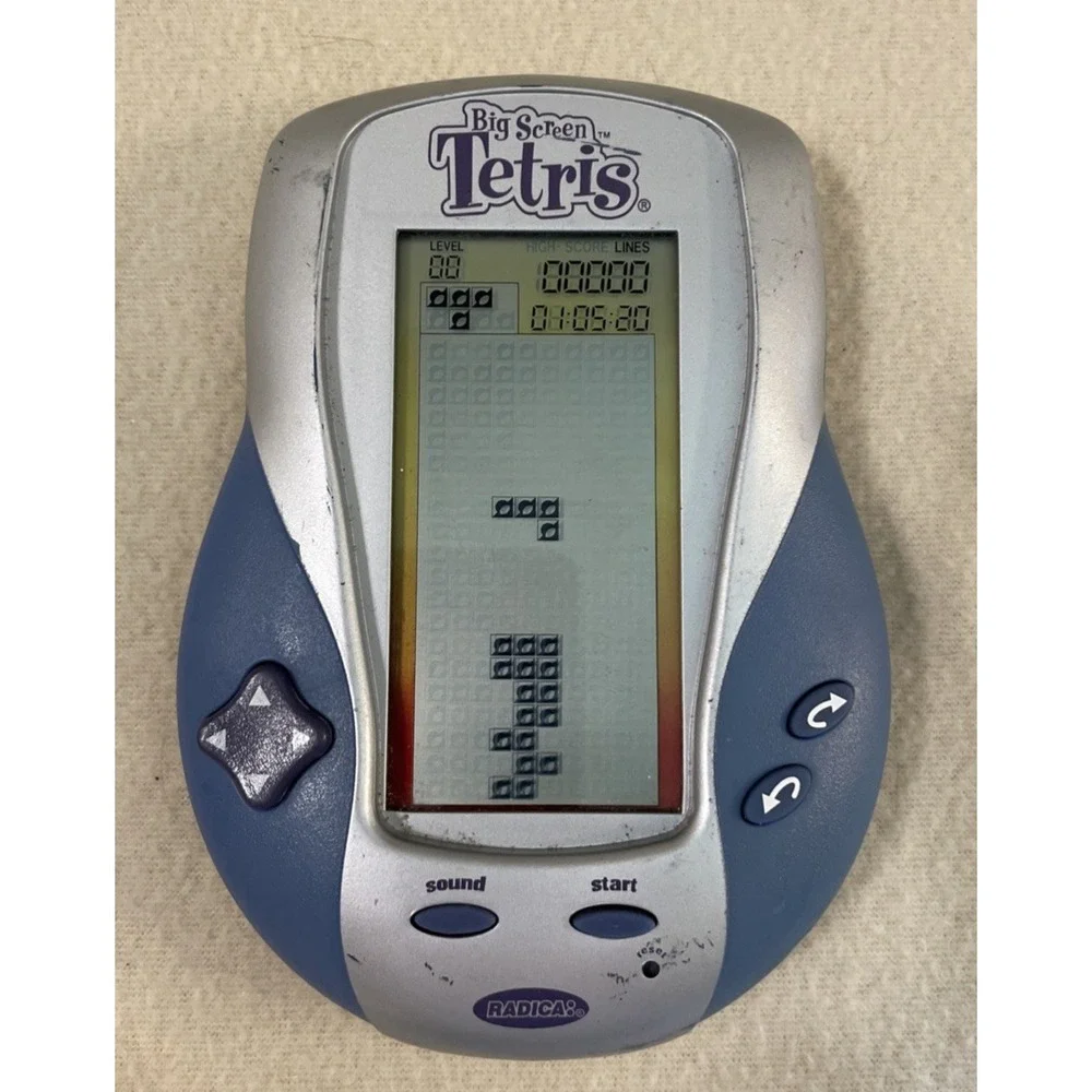 Radica Big Screen Tetris Handheld Electronic Game Blue Silver Vintage Works